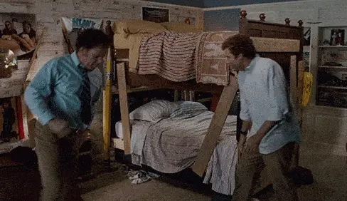 Will Ferrell and John C. Reilly from Step Brothers, excited about the space in their shared room, with the caption "So much room for activities!"