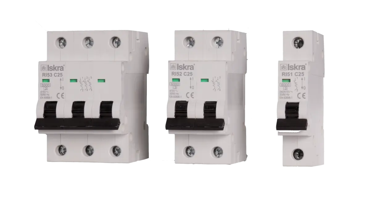 three circuit breakers of varying sizes