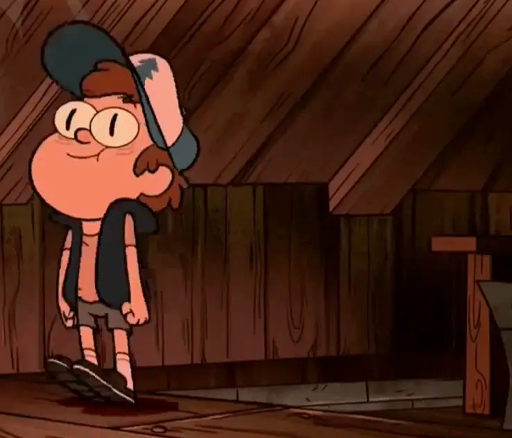 Dipper Pines, from Gravity Falls, falling backwards down a staircase
