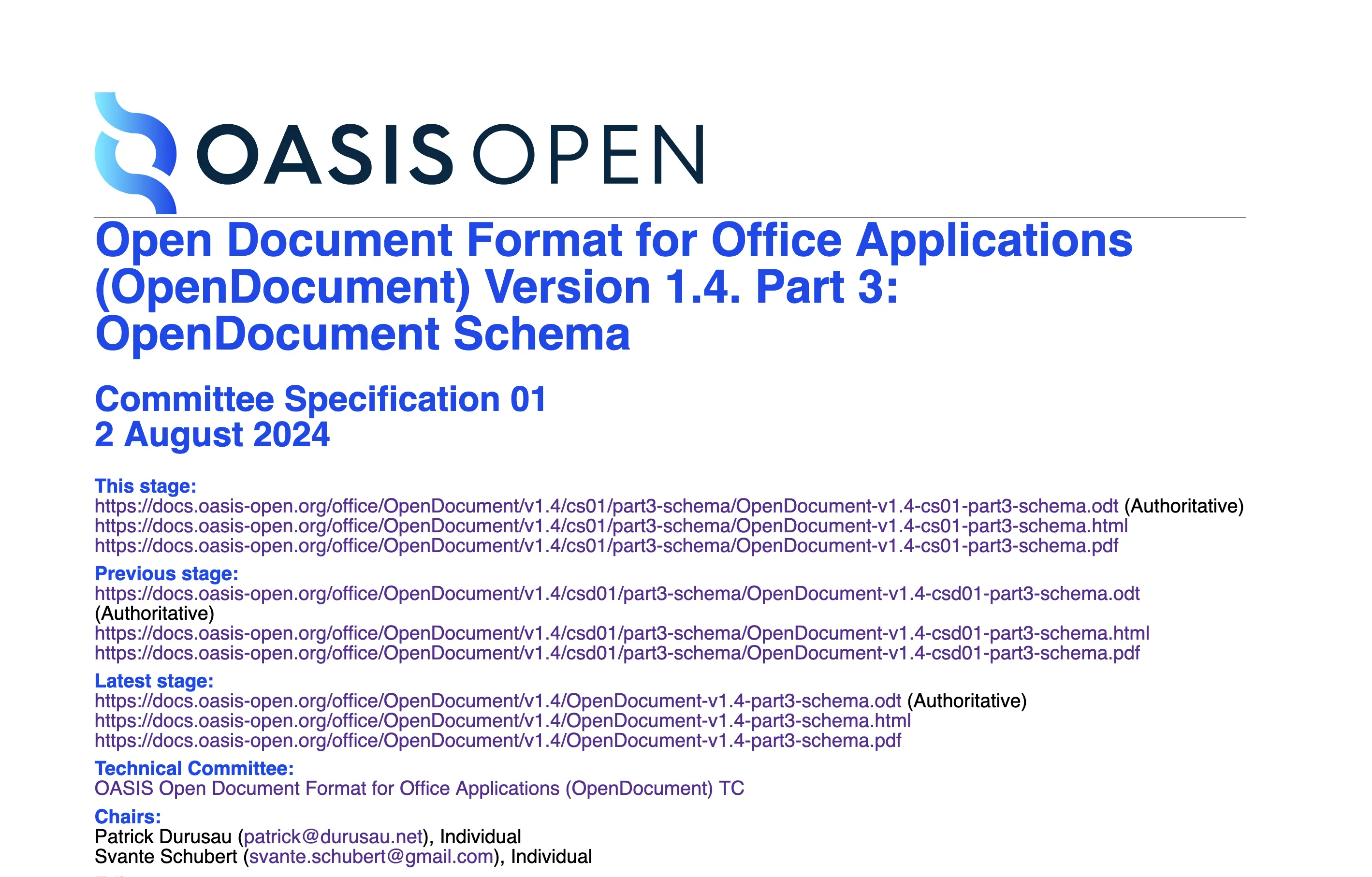 A screenshot of the ODP spec website