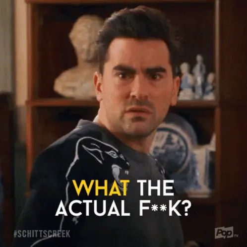 David Rose from CBC's Schitt's Creek saying 'what the actual fuck'